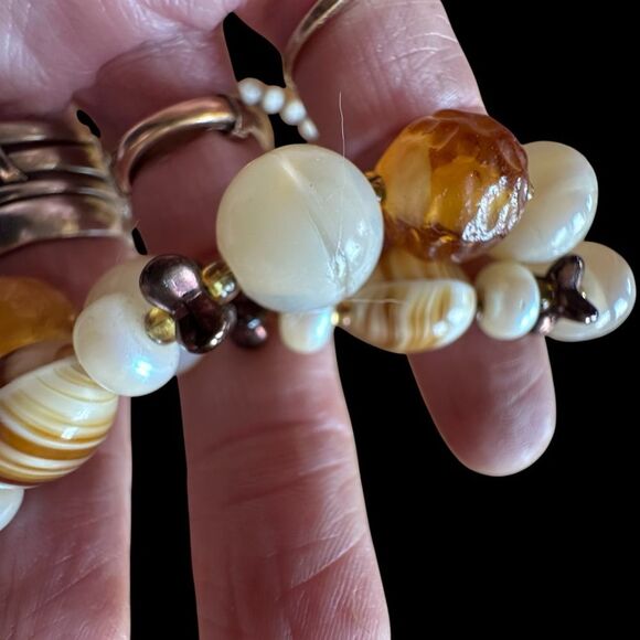 Vintage Molded Glass Long Necklace Brown Topaz Earthy Colors Beads Single Strand - Picture 5 of 5
